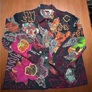 NWOT Chico’s Art to Wear Jacket Size 3 (XL)Mixed Media Embroidery Boho
